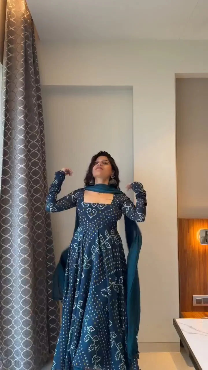 Teal Blue Anarkali Suit Set with Dupatta