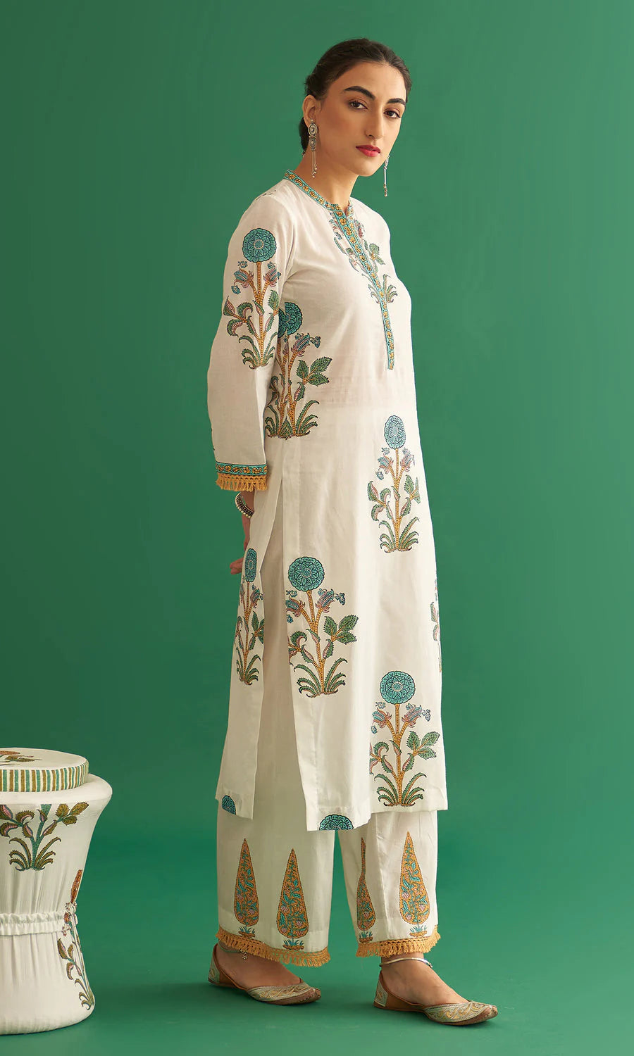 Cotton Hand Block Printed Straight Suit Set Of 3