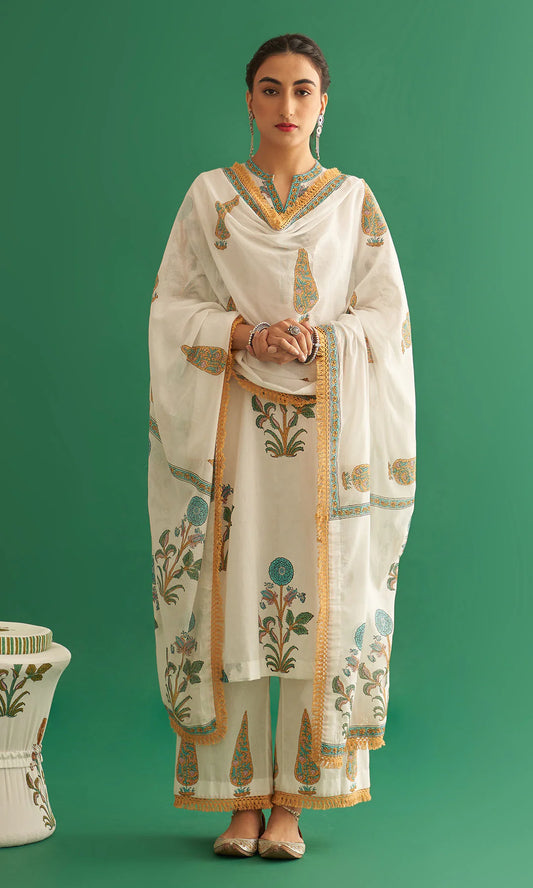 Cotton Hand Block Printed Straight Suit Set Of 3