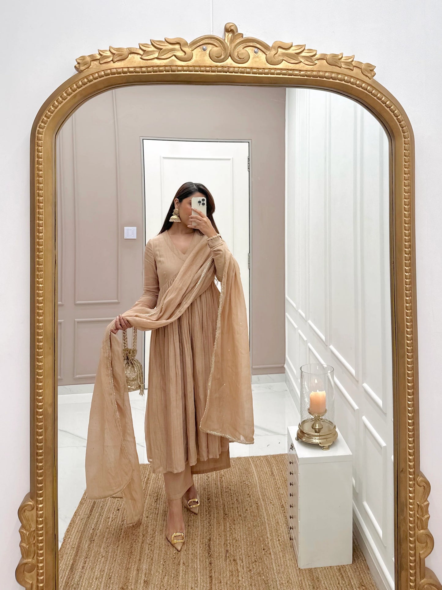 Mul Cotton Anarkali with Churi Sleeves Set of 3