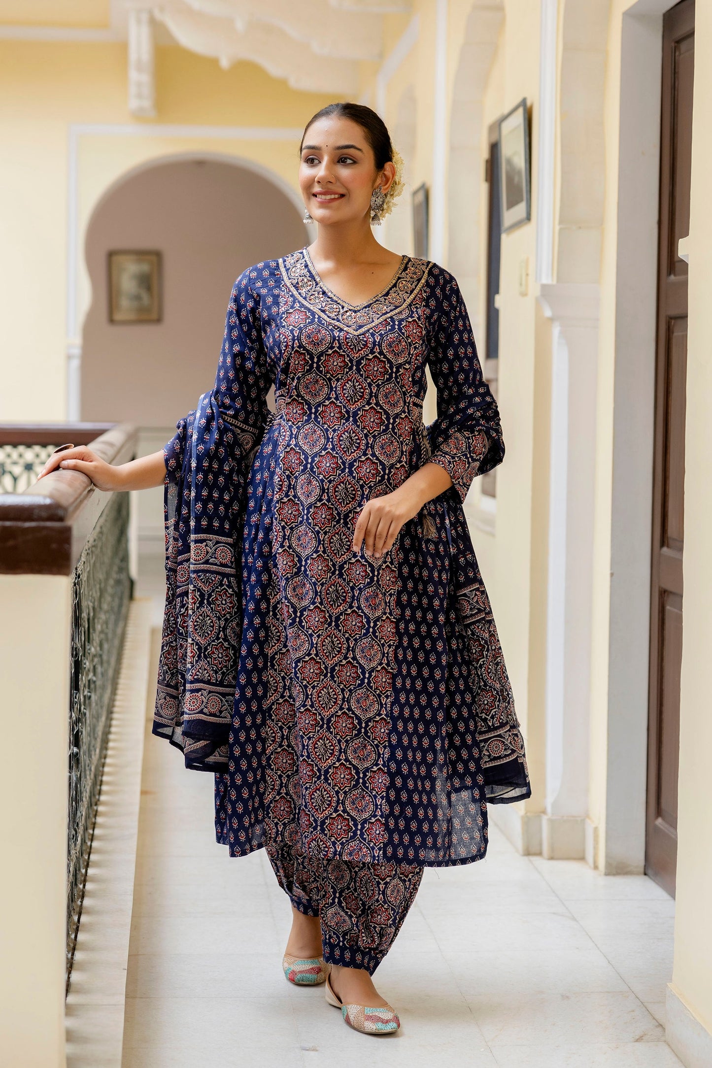 Blue Hand Block Print Afghani Cotton Suit