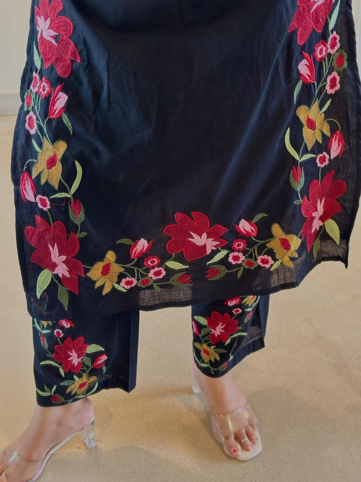 Black Embroidered Kurta Pants with Dupatta
