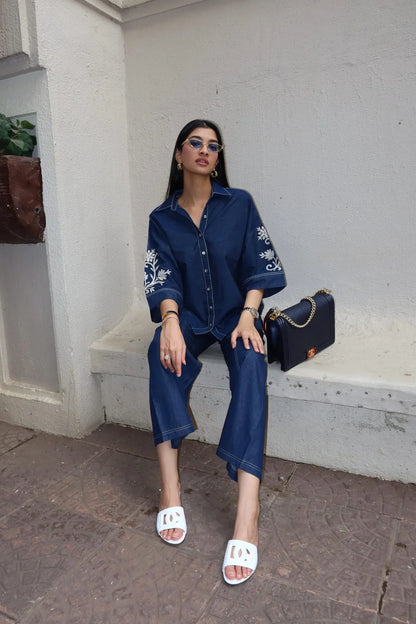 Noor Denim Embroidered Coord Set