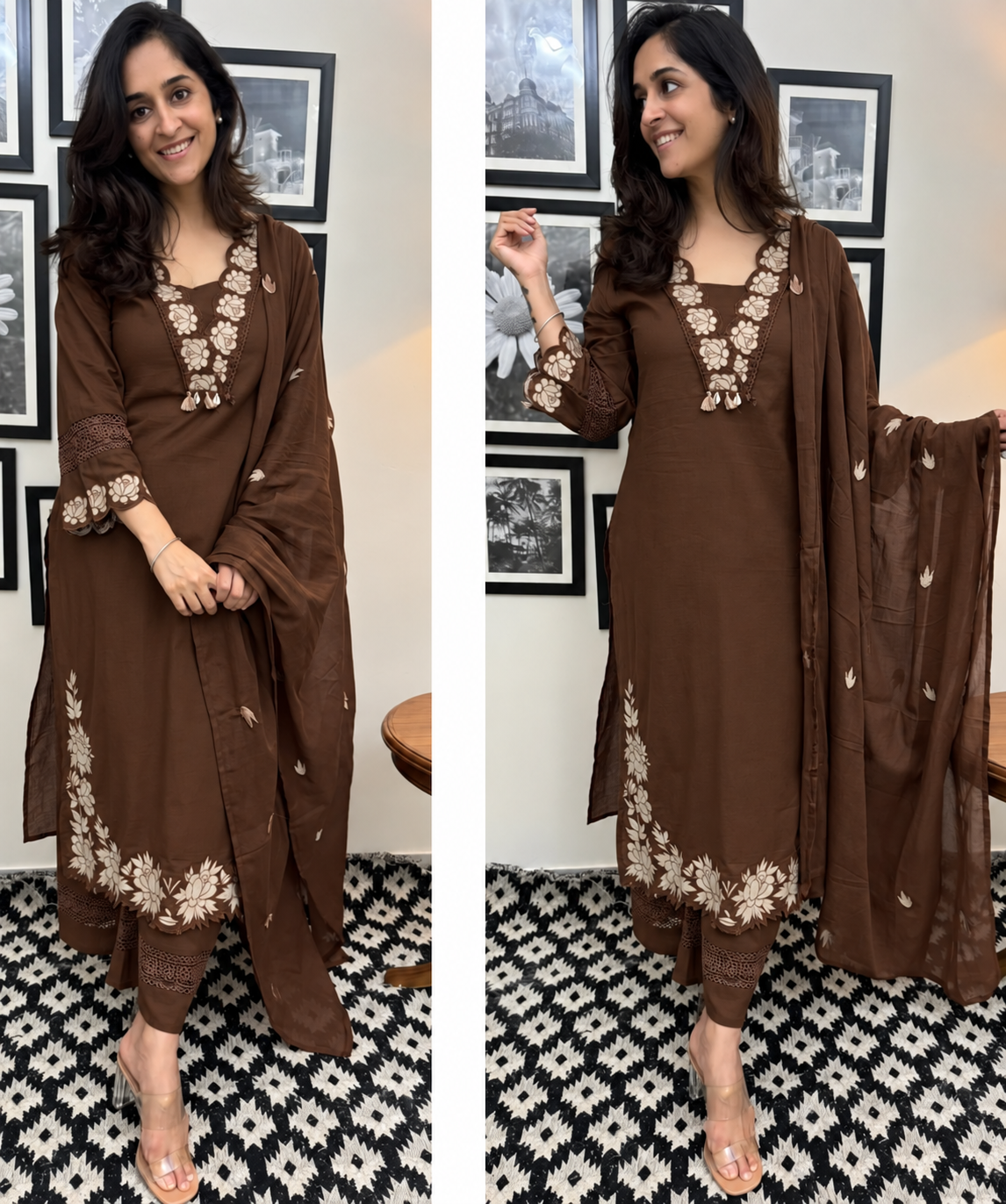 Floral Cutwork Embroidered Kurta Pants with Dupatta