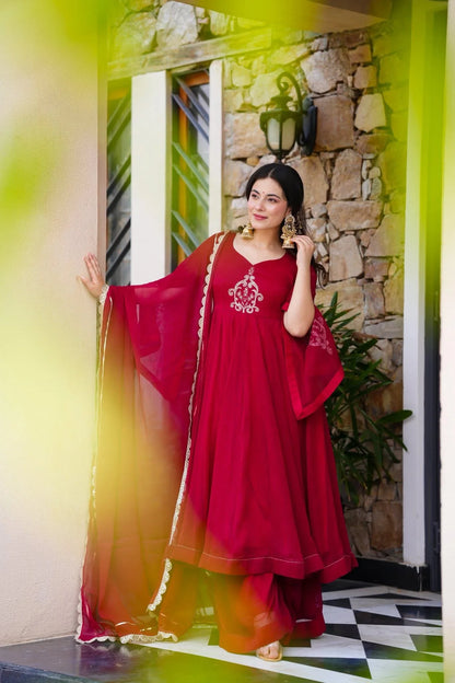 Rouge Hand Work Anarkali Suit Set