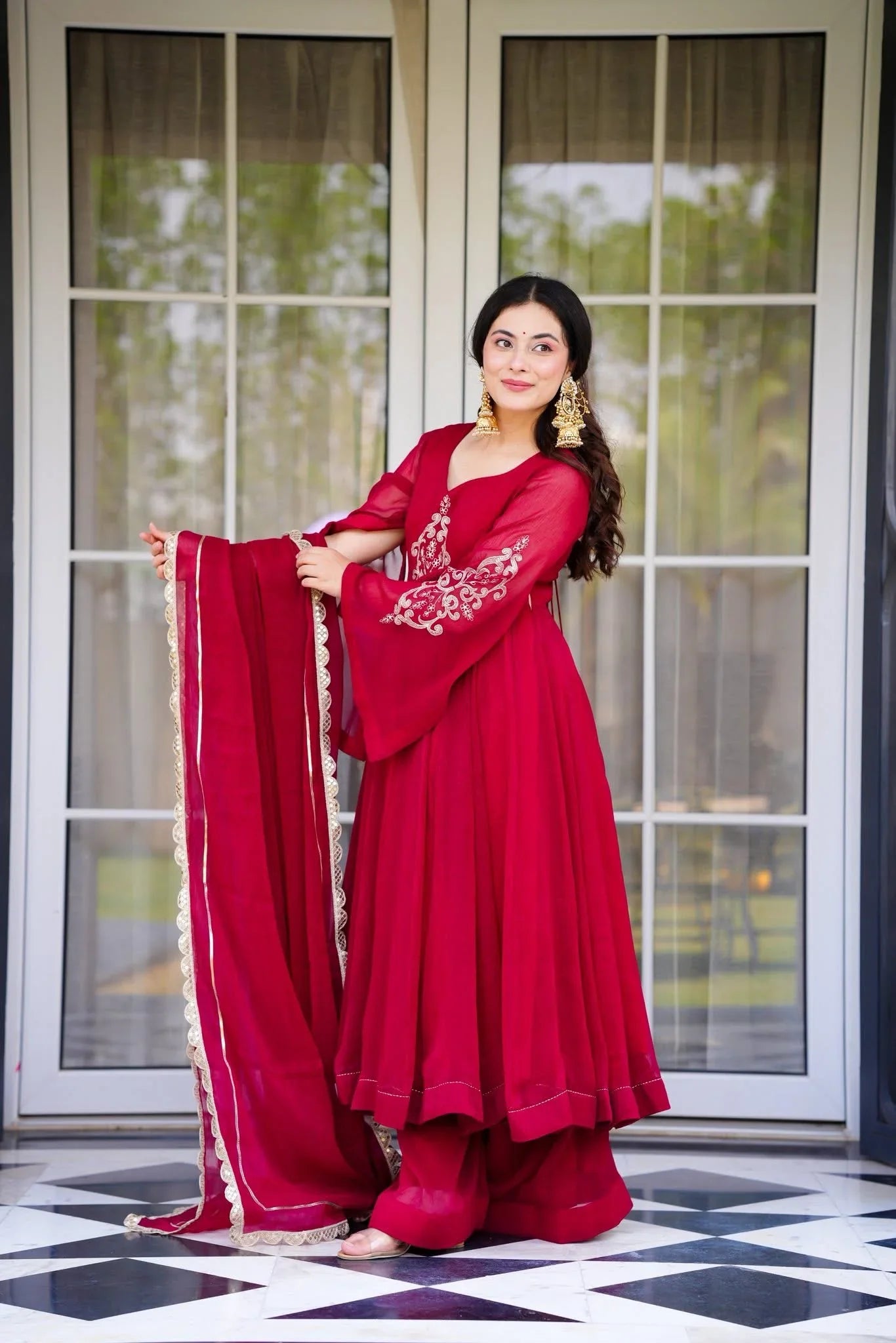 Rouge Hand Work Anarkali Suit Set