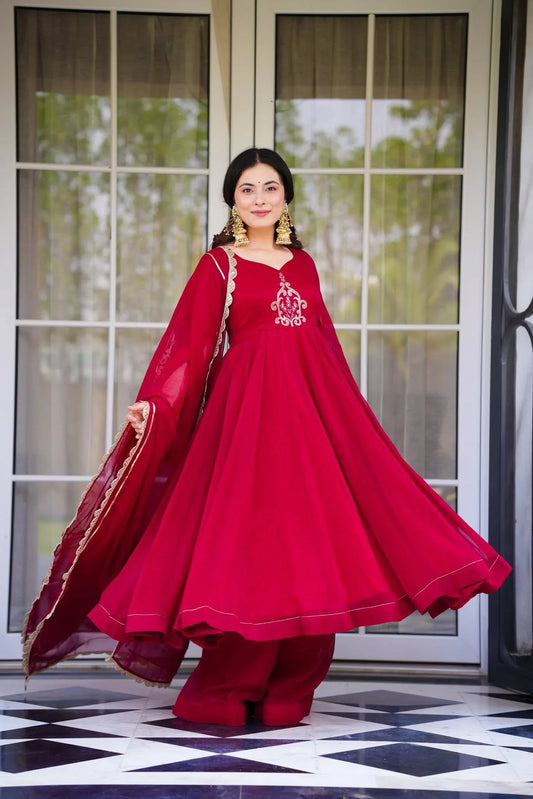 Rouge Hand Work Anarkali Suit Set