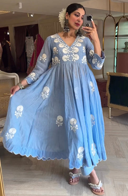Sky Blue Beautiful Embroidery Dress Bandhani Jaipur Sky Blue Beautiful Embroidery Dress Bandhani Jaipur