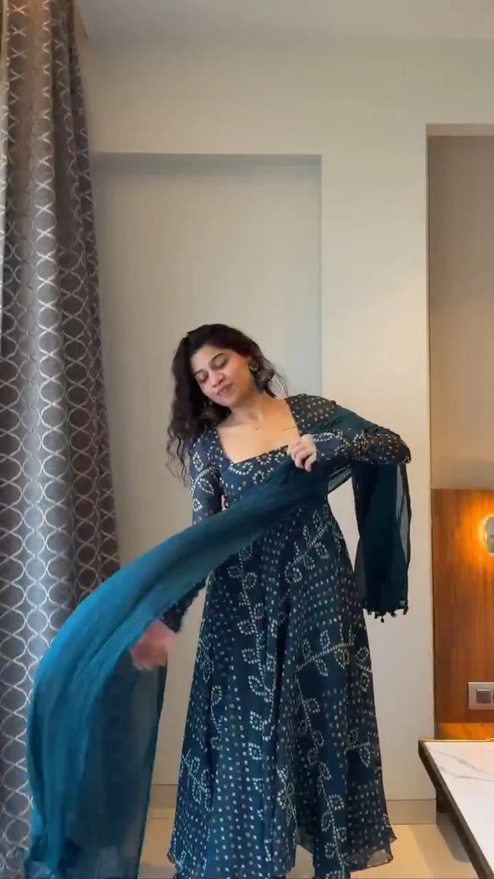 Teal Blue Anarkali Suit Set with Dupatta