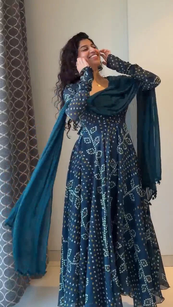 Teal Blue Anarkali Suit Set with Dupatta
