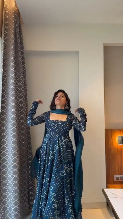 Teal Blue Anarkali Suit Set with Dupatta