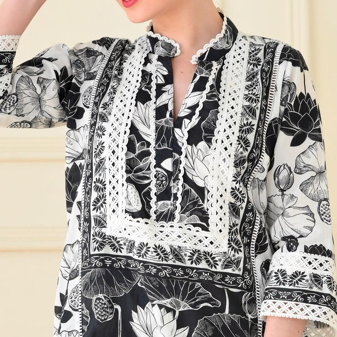 Monochrome Lotus Kurta Set