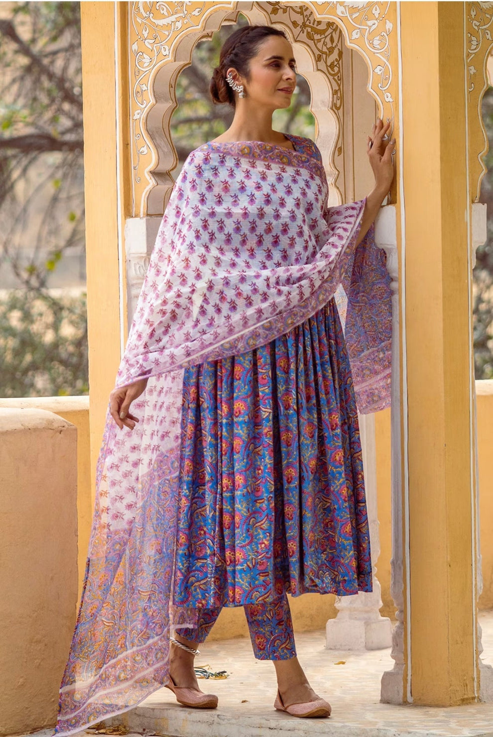 Women Royal Blue Festive Ajrakh Hand Block Cotton Printed Anarkali - Bhor main image 0