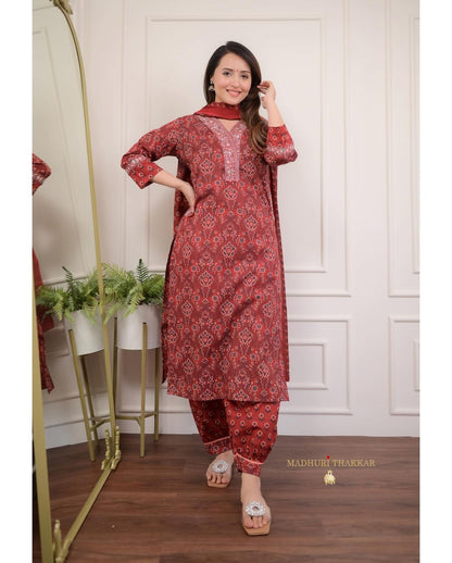 Beautiful Straight Embroidery Kurti with Malmal Dupatta