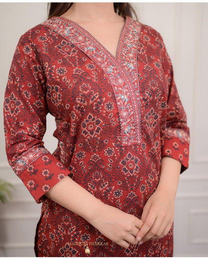 Beautiful Straight Embroidery Kurti with Malmal Dupatta