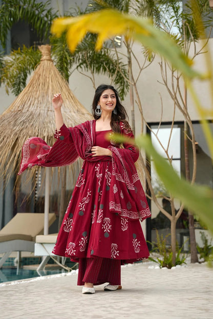 Maho Chic Cotton Anarkali Suit Set