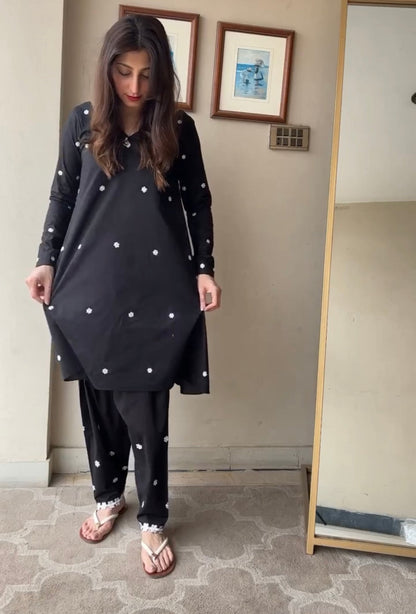 Black Embroidery Cotton Kurta Set