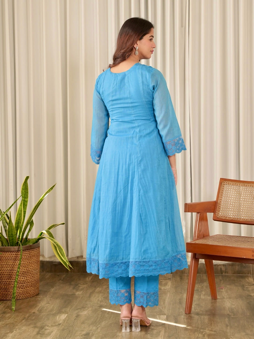 Powder Blue Aari Embroidered Mul Cotton Suit Set