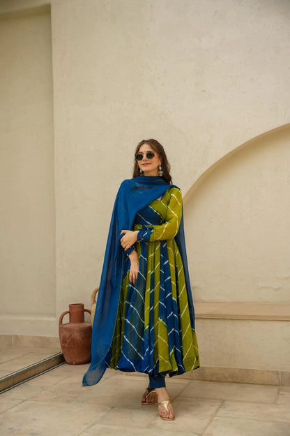 Leheriya Anarkali Suit Set with Dupatta