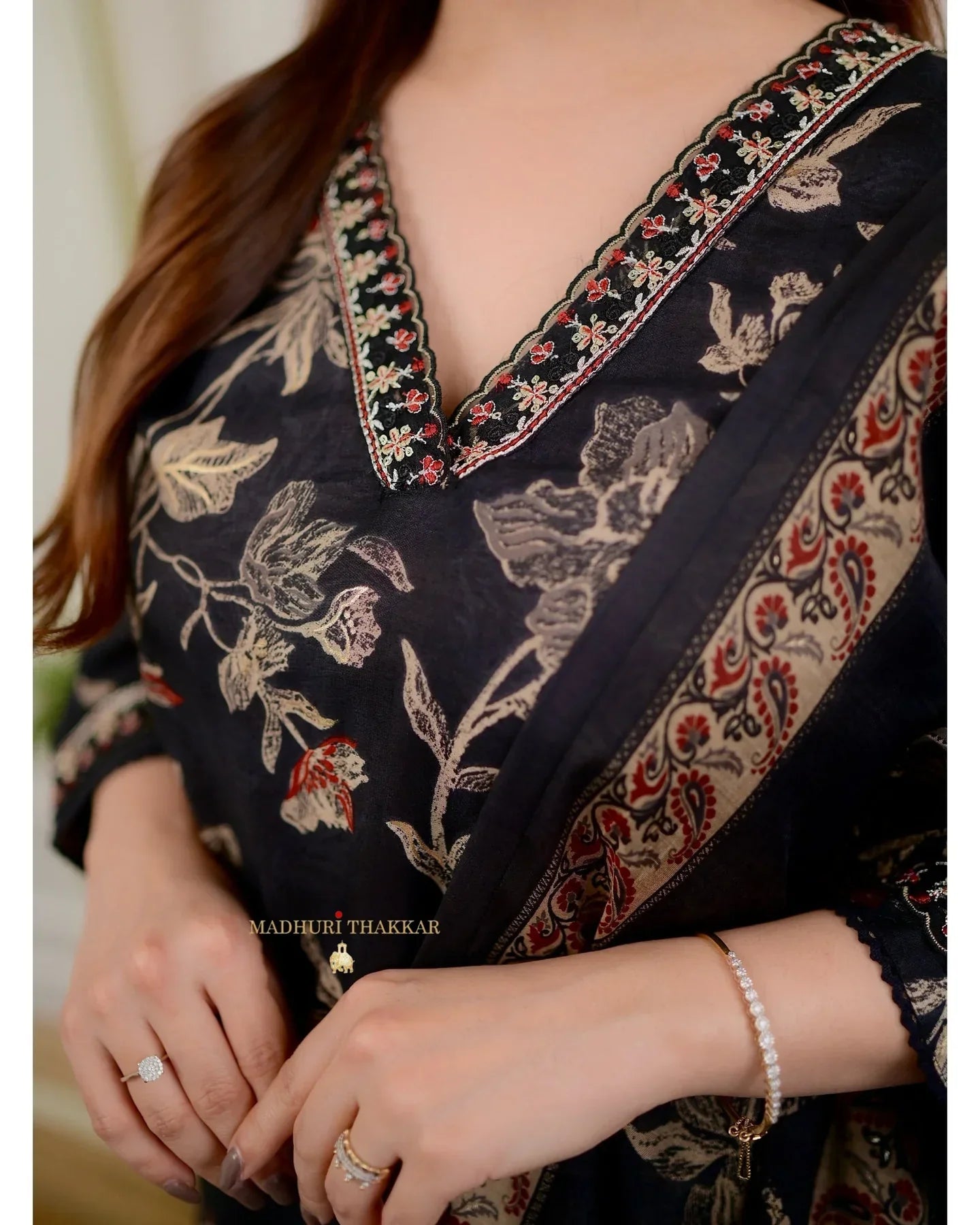 BLACK FLORAL COTTON AFGHANI SUIT