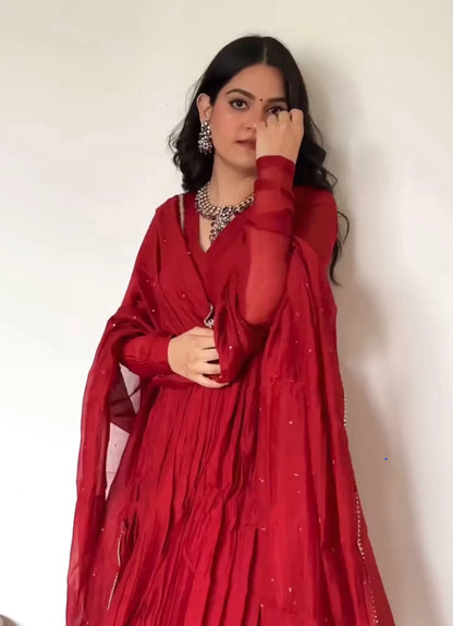 Mul Cotton Anarkali with Churi Sleeves Set of 3