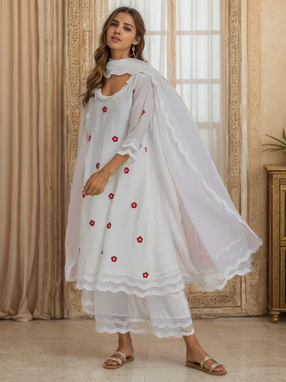 Embroidered Cotton Kurta with Pants Set