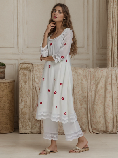 Embroidered Cotton Kurta with Pants Set