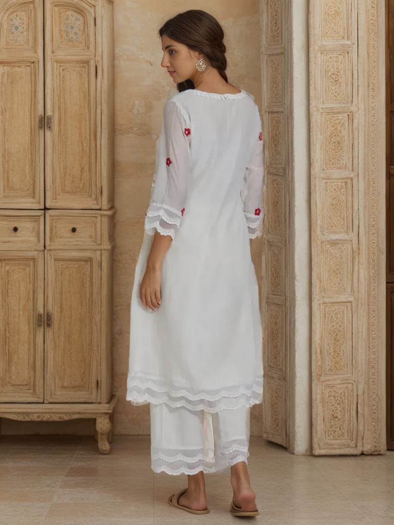 Embroidered Cotton Kurta with Pants Set