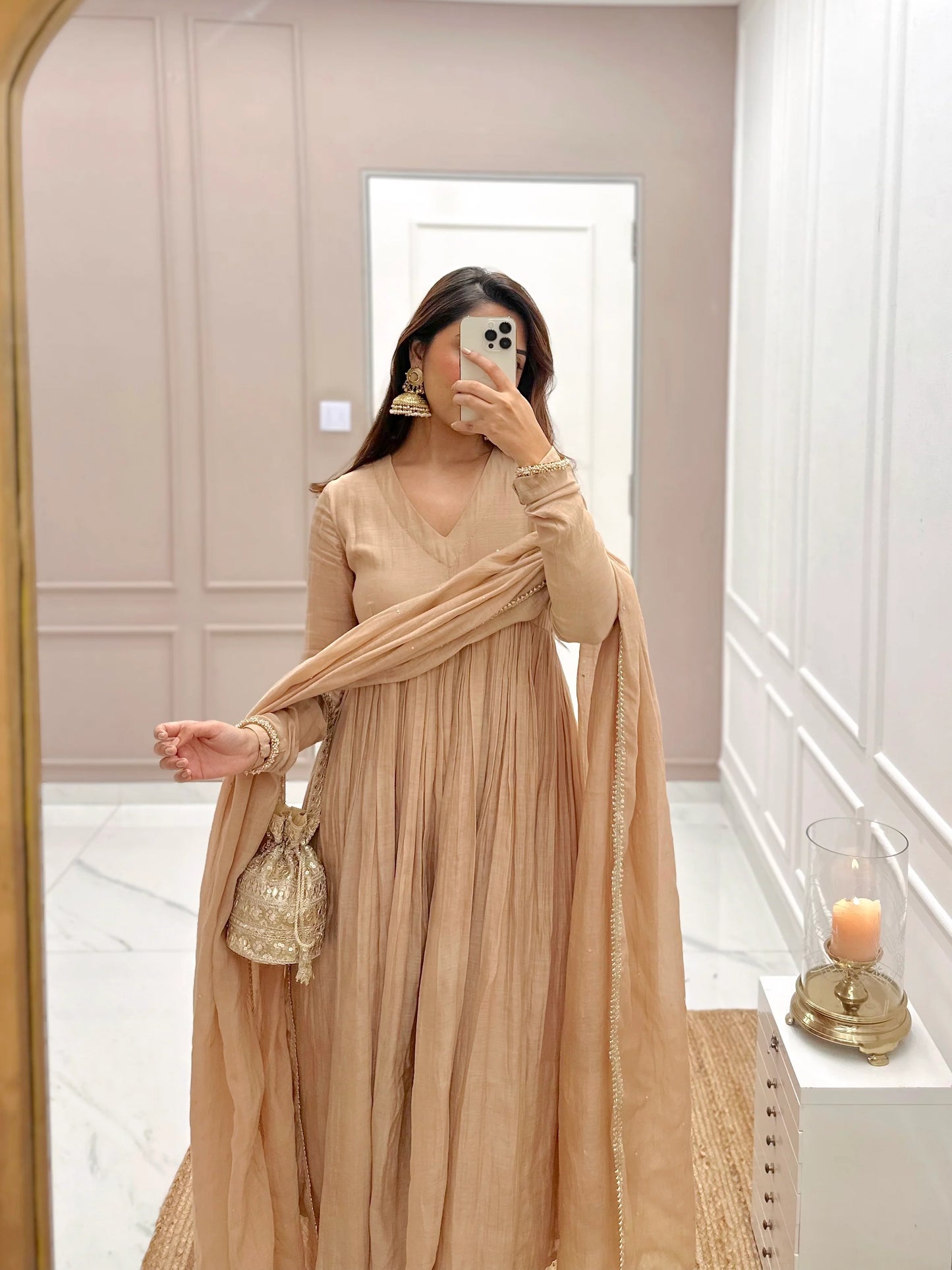 Mul Cotton Anarkali with Churi Sleeves Set of 3