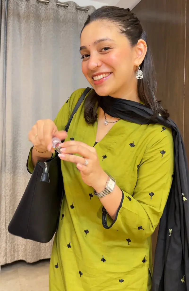 Green & Black Dress With Organza Dupatta
