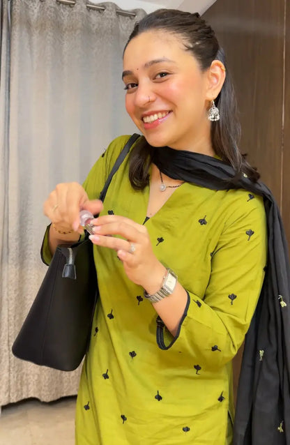 Green & Black Dress With Organza Dupatta