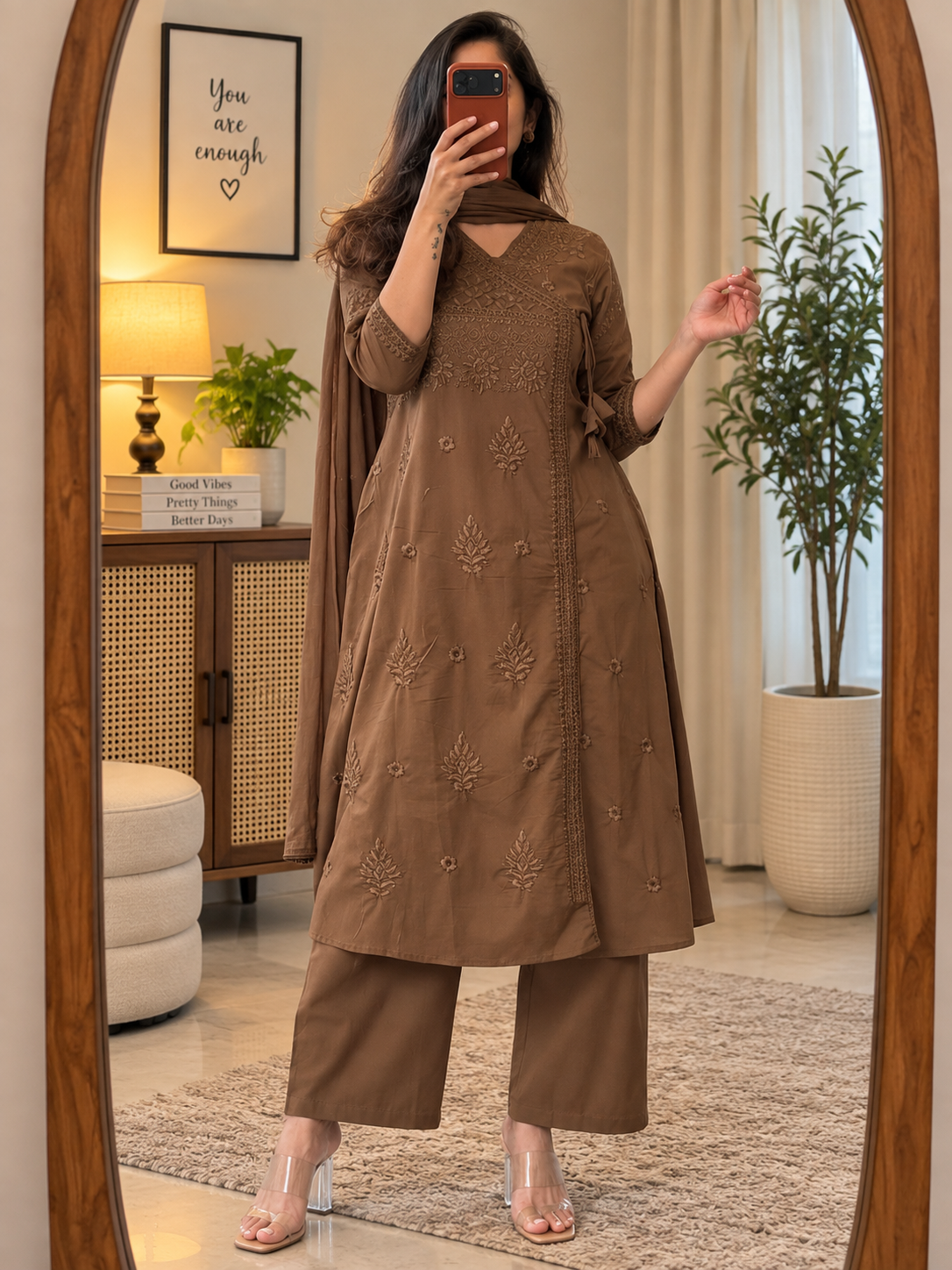 Lucknowi Hand Embroidered A Line Kurta Set