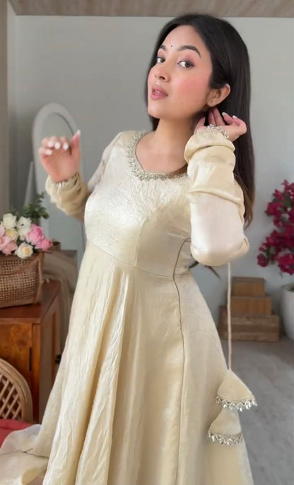 Crushed Tissue Silk Anarkali Set