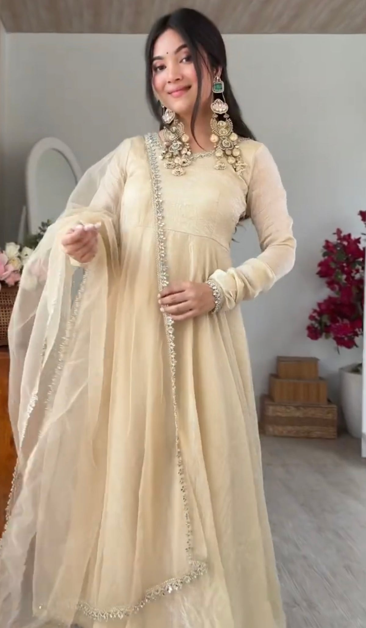 Crushed Tissue Silk Anarkali Set