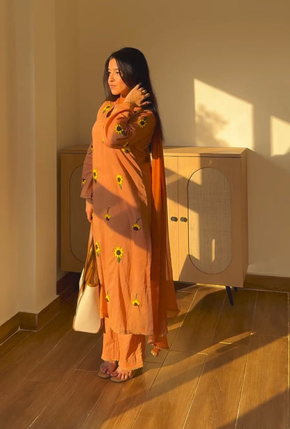 Sunflower Hande Embrodery Kurti Set