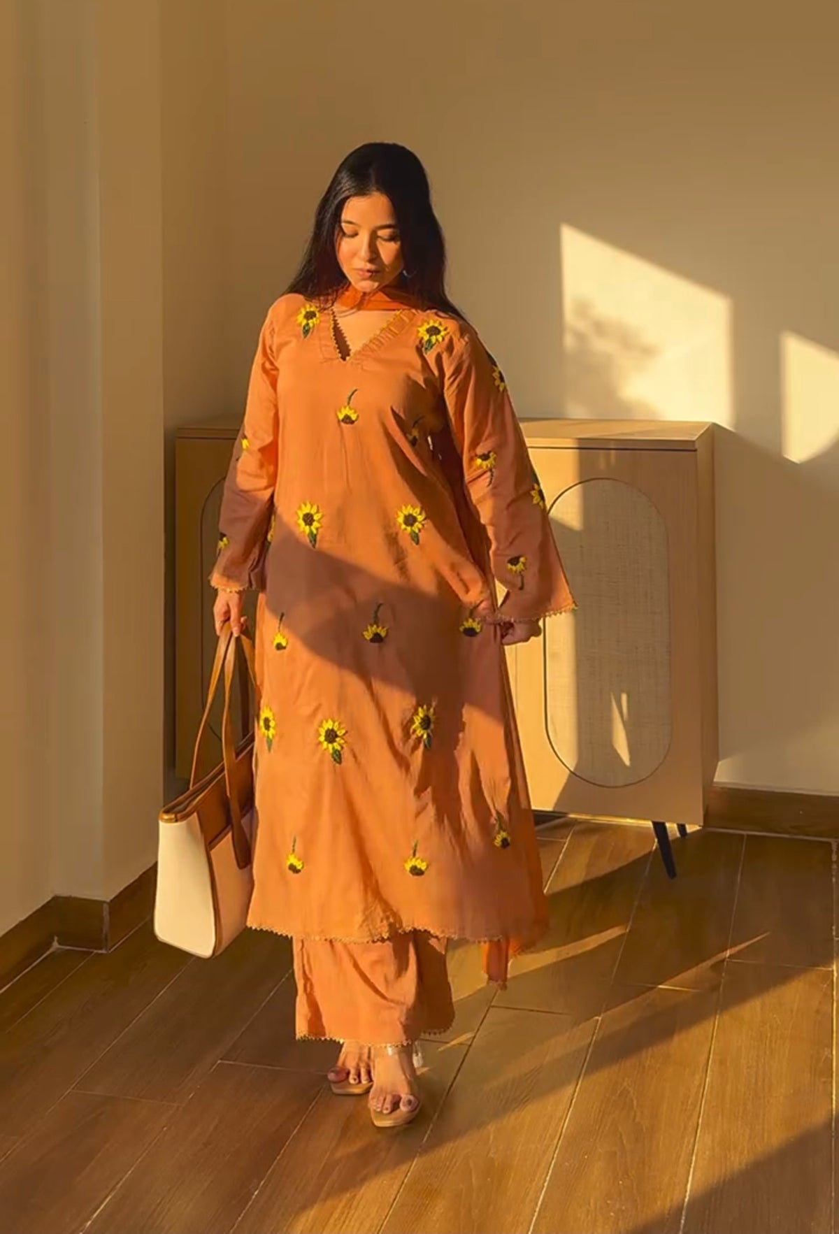 Sunflower Hande Embrodery Kurti Set