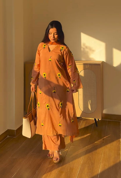 Sunflower Hande Embrodery Kurti Set