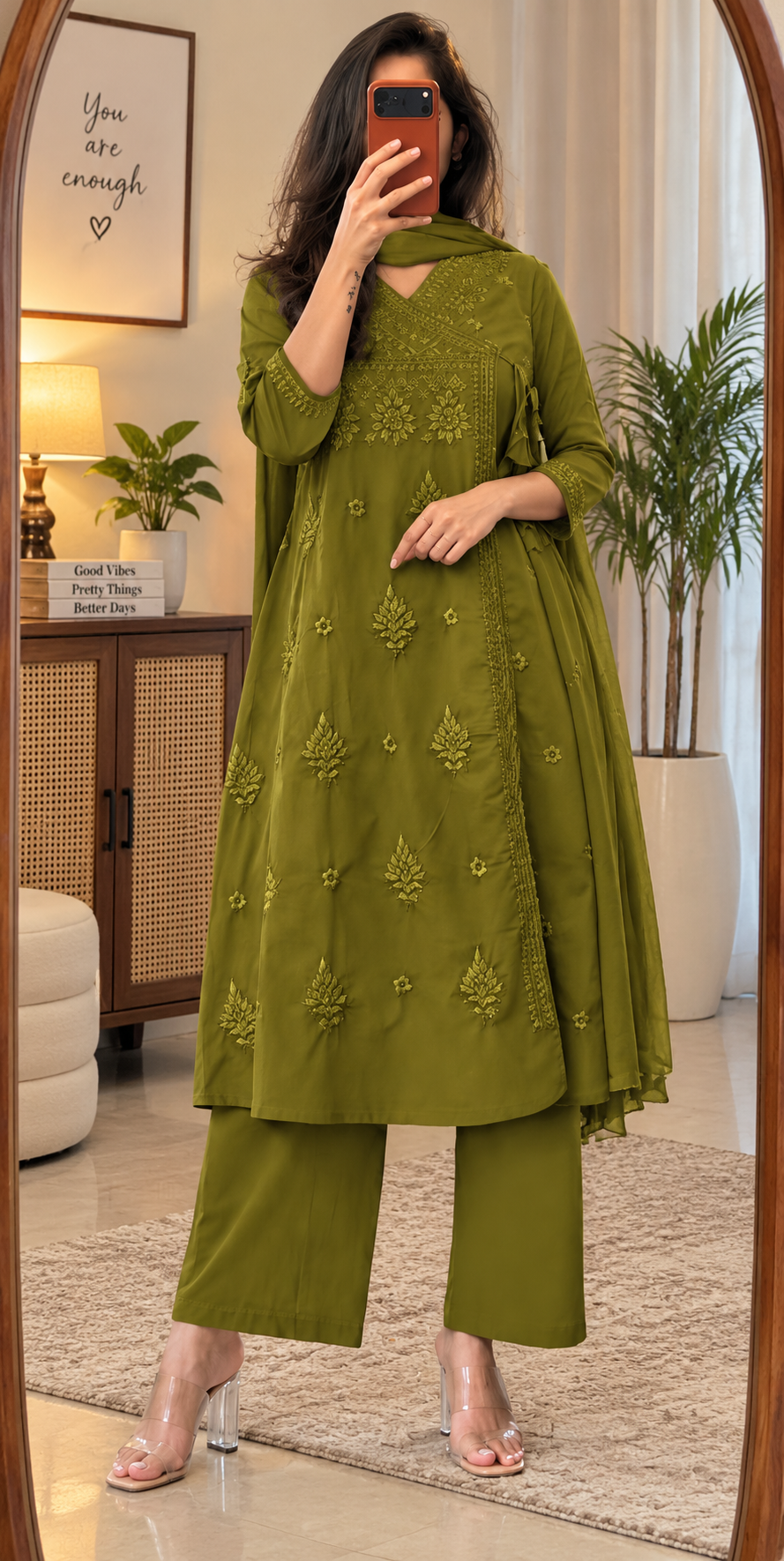 Lucknowi Hand Embroidered A Line Kurta Set