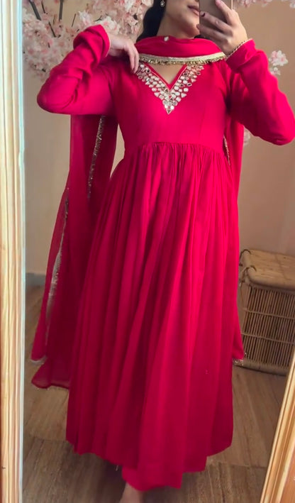 Plaredrani Pink Hand Work Anarkali Set