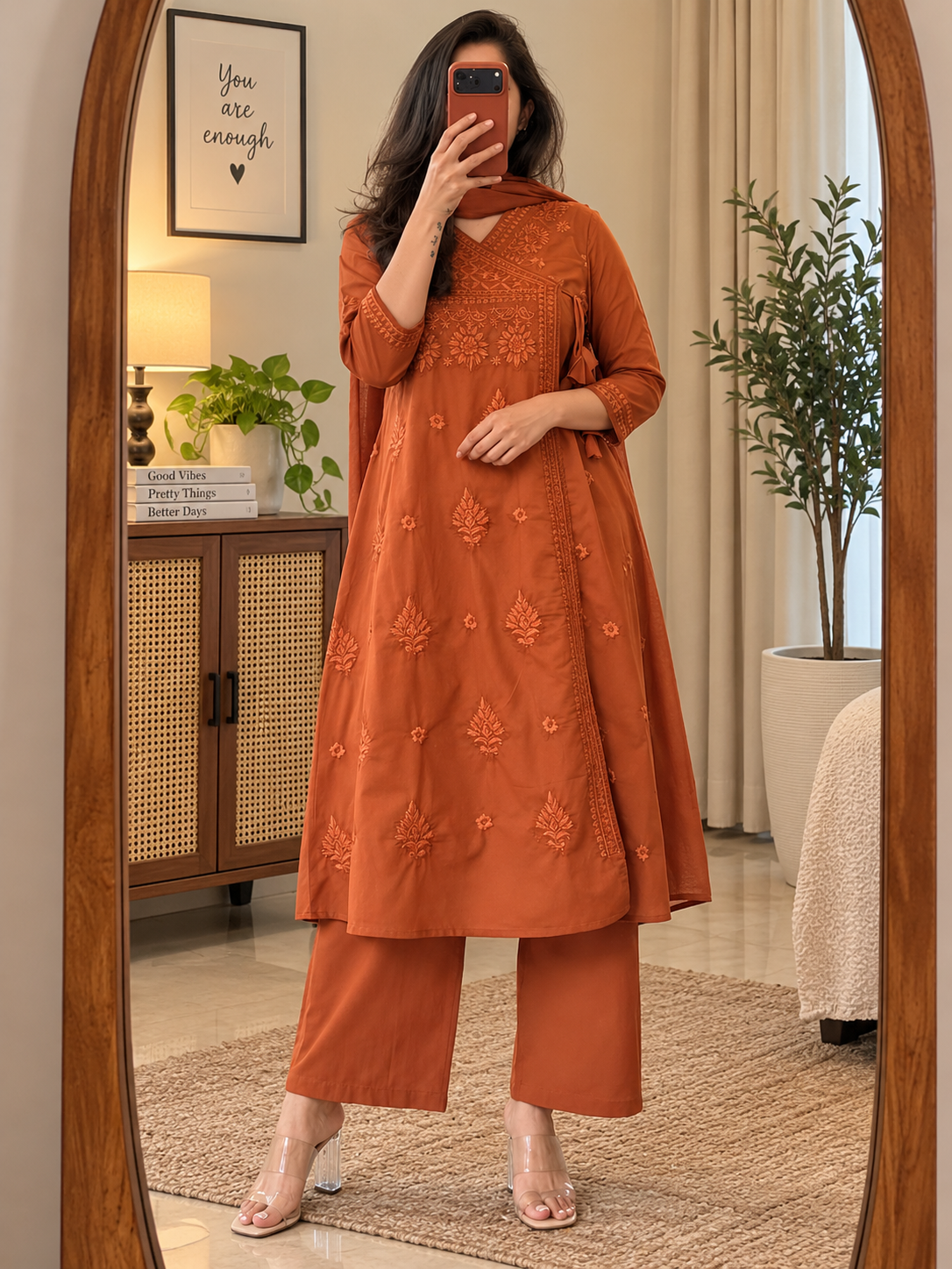 Lucknowi Hand Embroidered A Line Kurta Set