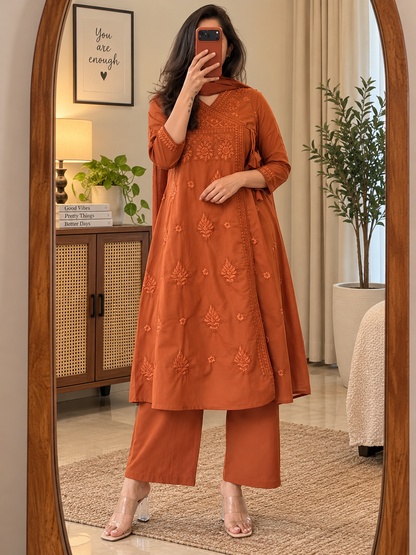 Lucknowi Hand Embroidered A Line Kurta Set
